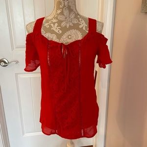 NWT red cold shoulder top